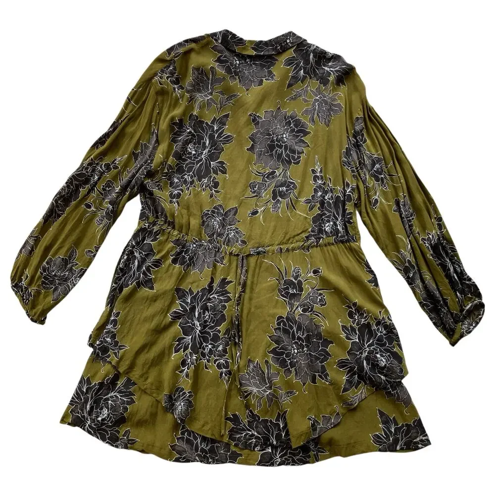 Free People Shake It Tunic Mini Dress Size Small Olive Gray Floral Boho